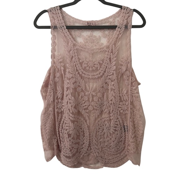 POL Tops - POL Sheer Pink Embroidered Floral Lace Mesh Tank Top M/L Boho Romantic Fairy